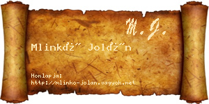 Mlinkó Jolán névjegykártya